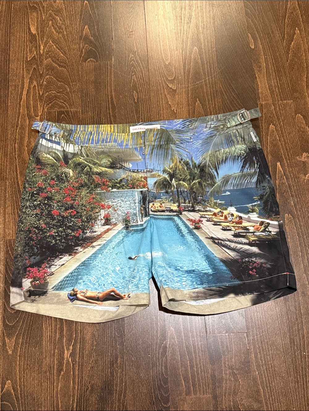 Orlebar Brown Men's Photo-Print Swim Trunks in Blue, Green, Tan